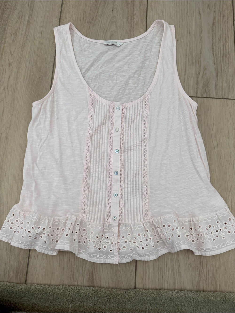 Lucky Brand Pale Pink Button-Front Eyelet Hem Tank
